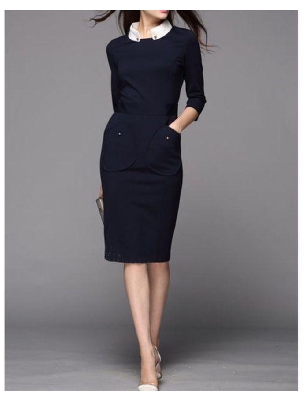 Victoria by Victoria Beckham Navy Dress with White Trim